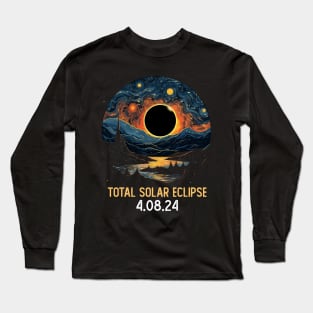 Total Solar Eclipse Starry Night Long Sleeve T-Shirt